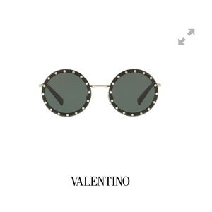 VALENTINO CRYSTAL STUDDED ROUND METAL SUNGLASSES